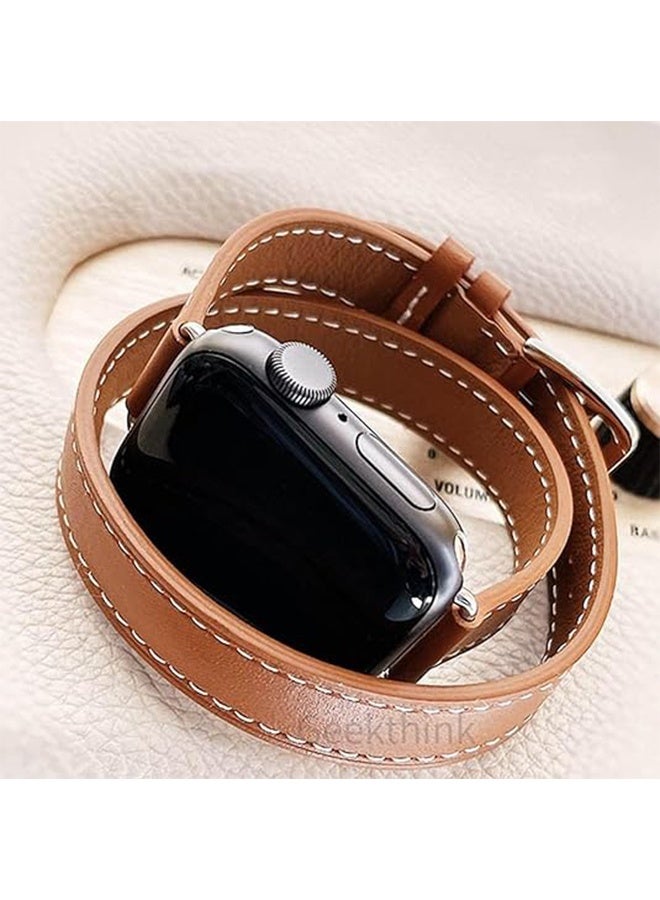Leather Watch Band Compatible for Apple Watch Series Band 38mm 40mm 41mm 42mm women, Genuine Leather Double Tour Designed Slim Replacement Strap for iWatch Series10 9 8 7 6 SE, Brown - Image 5